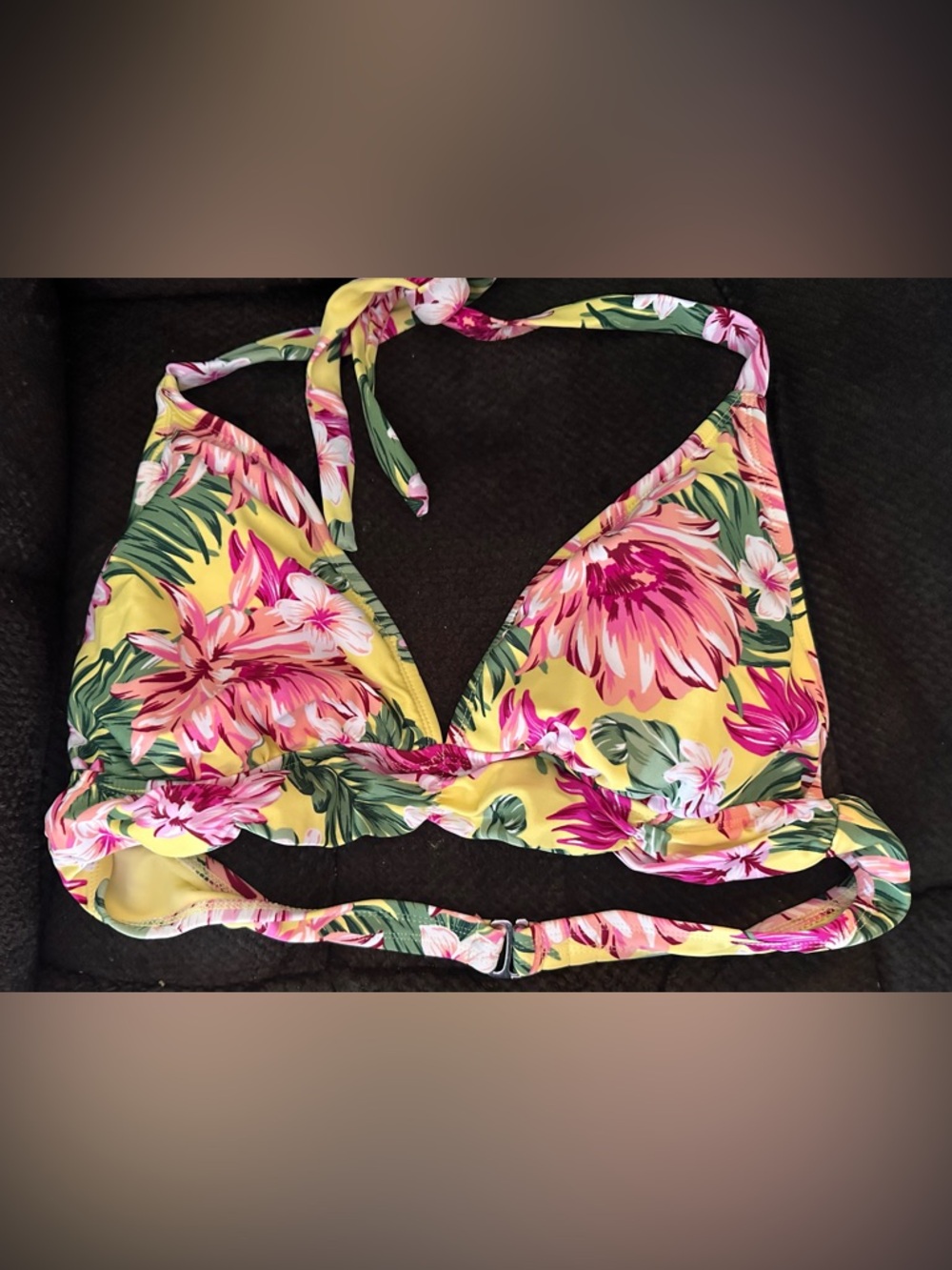Kona Sol Yellow Floral Halter Bikini Top